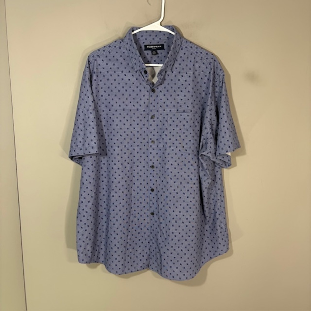 Mizzen+Main Leeward Shirt Mens 2XL Blue Geometric Classic Fit Dress Short Sleeve